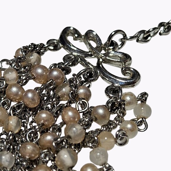 Elegant Faux Pearl Chunky Popcorn Multi Strand Chain Statement Necklace - Picture 7 of 9